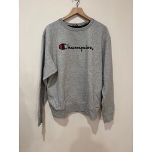 Champion Men's Crewneck Sweatshirt Classic Logo Grey Size Large